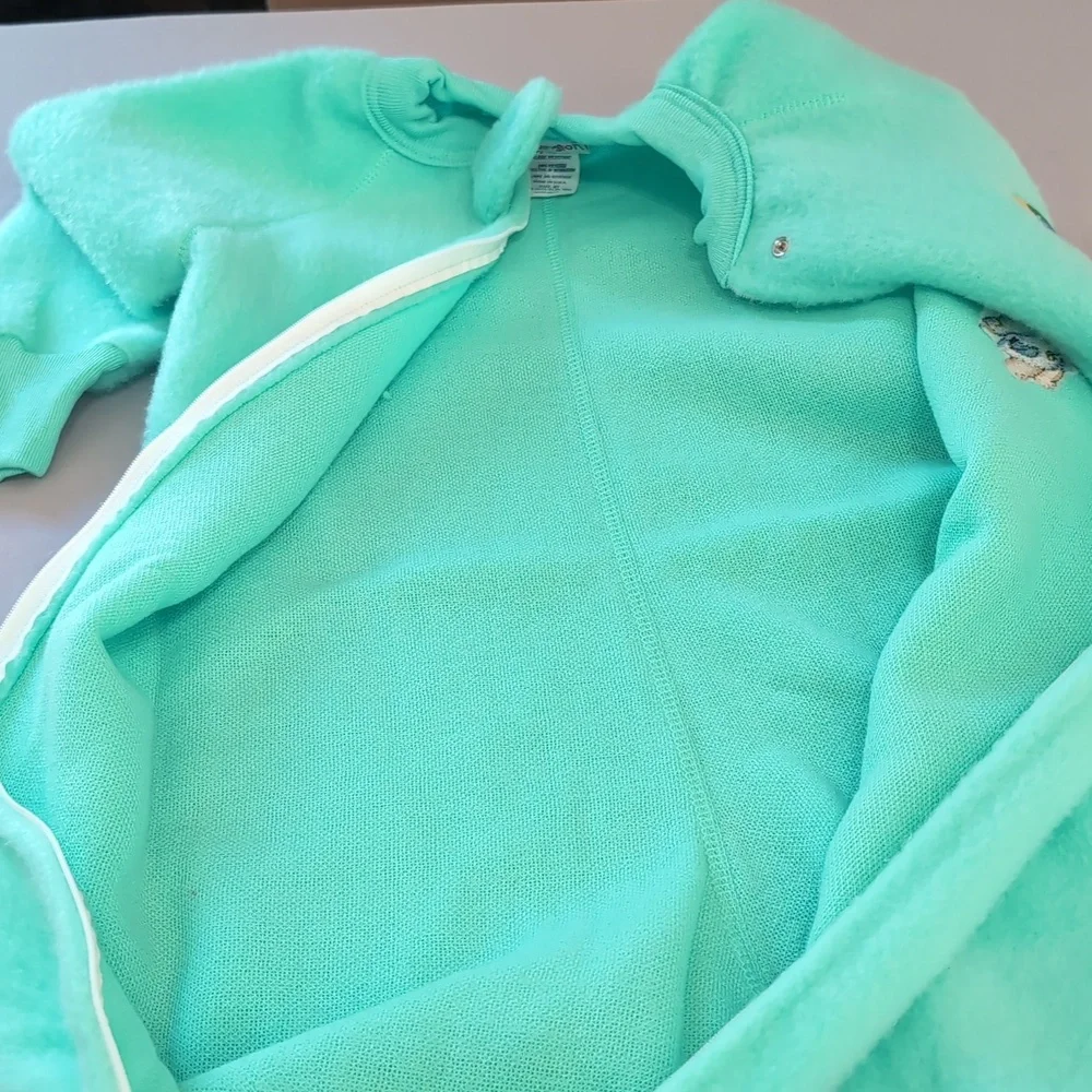 Vintage Children's Size 4T Paddington Bear Teal Footed Zip Up Pajamas